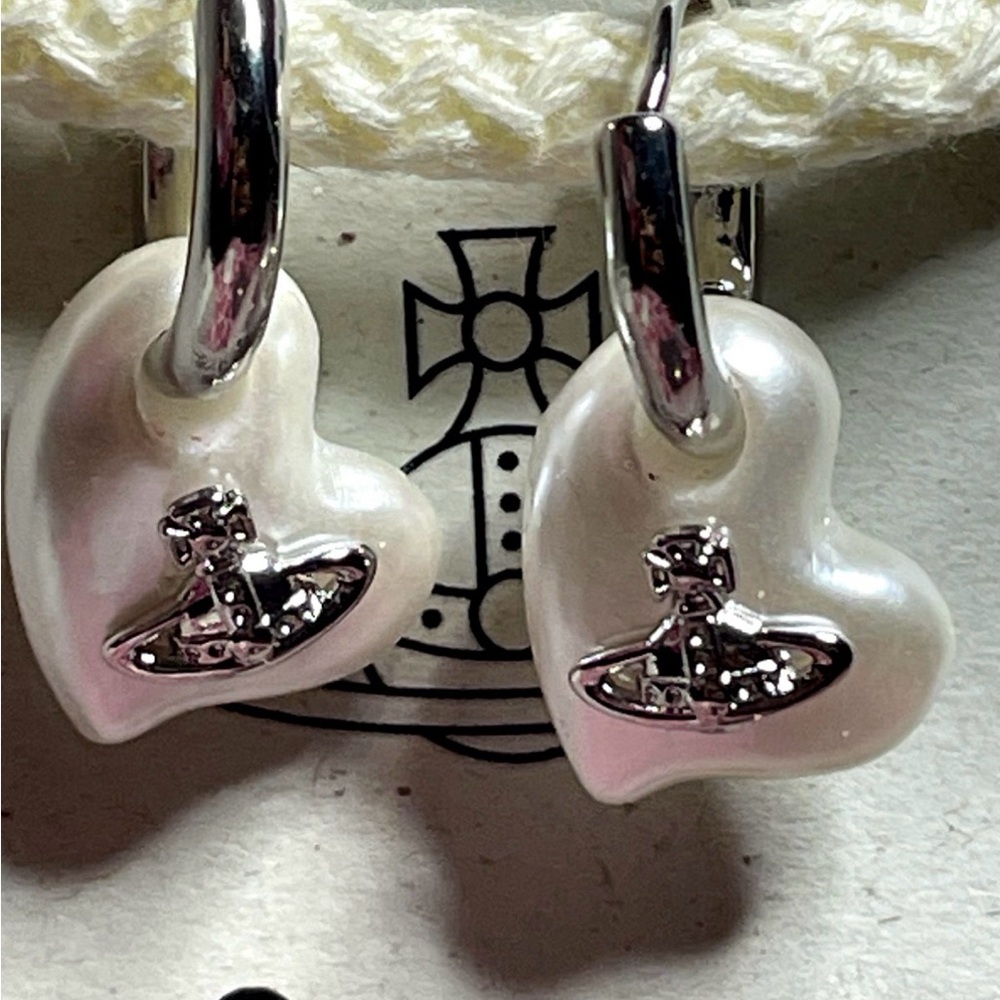 NEST Fragrances White Heart Drop Earrings with Silver-tone Orb Accent